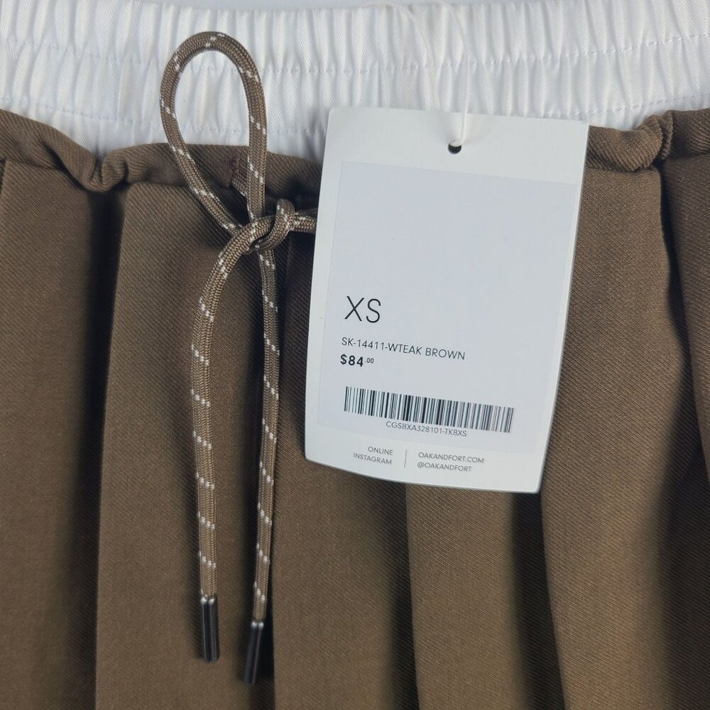 Oak & Fort Womens Pleated Mini Skirt With Drawstring Waistband Teak Brown Sz XS - Picture 2 of 7